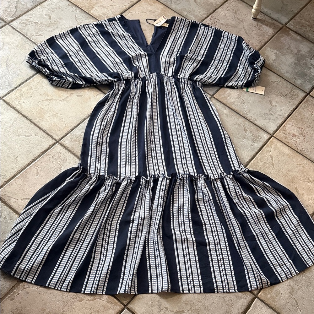 Taylor Navy and White Polka Dot Trim Dress NWT